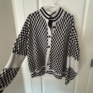 Dressed in LALA Black and White Checkered Cardigan S/M
